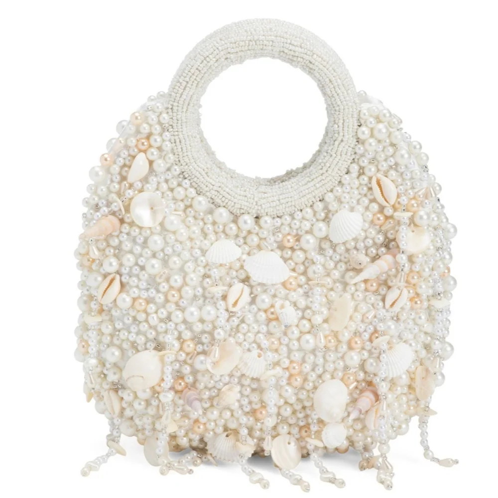 Chic Pearl Shell Beaded Clutch Handbag